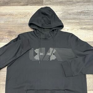 Under Armour Fleece Spectrum Black Gray Mens L Center Logo Loose ColdGear Hoodie